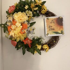 Colorful Floral Wreath with Bee Accents